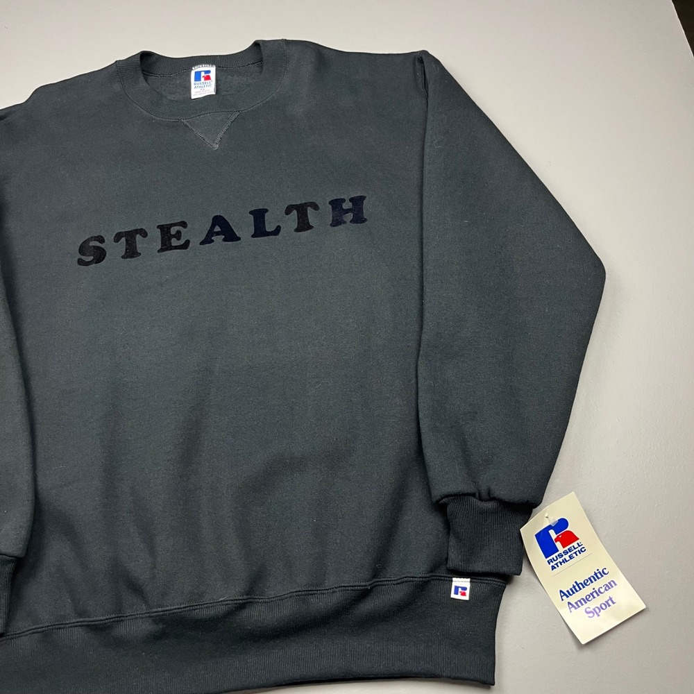 Russell Athletic Sweatshirt Mens XL Black Stealth Flocked Graphic Vintage USA